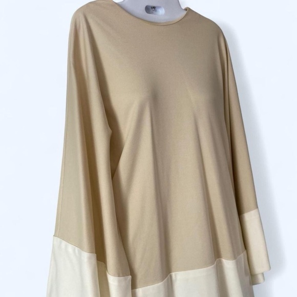 Elegant Beige and Cream Women's Top with open bell sleeves and a zipper back L - Picture 1 of 5